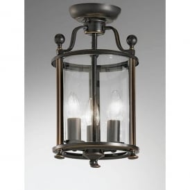 3 Light Semi-Flush Ceiling Fitting in Bronze Finish