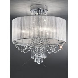 6 Light Ceiling Fitting in Polished Chrome with Crystal and Silver Shade