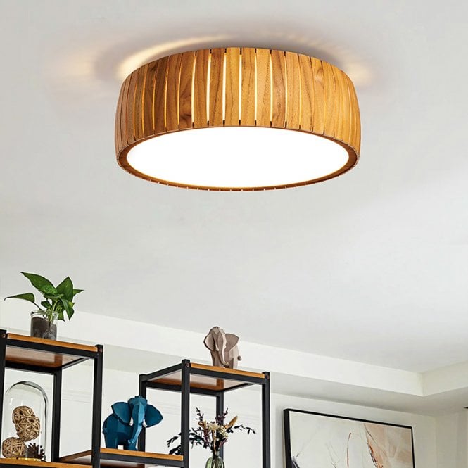 Accord Barrel LED Flush Ceiling Light - Teak
