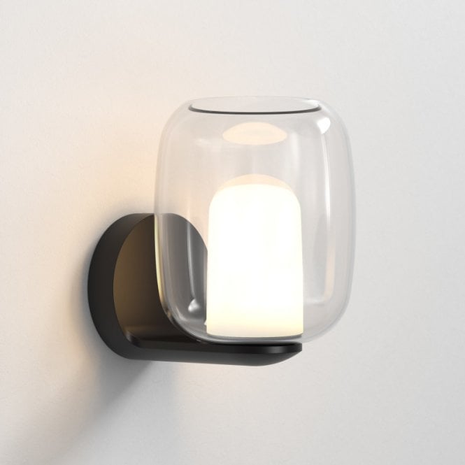 Astro  Aquina Single Light Bathroom Glass Wall Fitting in Matt Black Finish and Clear Glass Shade