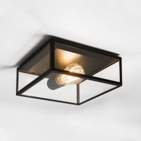 Astro Bronte Single Light Exterior Porch Ceiling Light In Black Finish With Clear Glass Panels