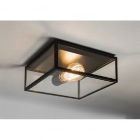 Astro Bronte Single Light Exterior Porch Ceiling Light In Black Finish With Clear Glass Panels
