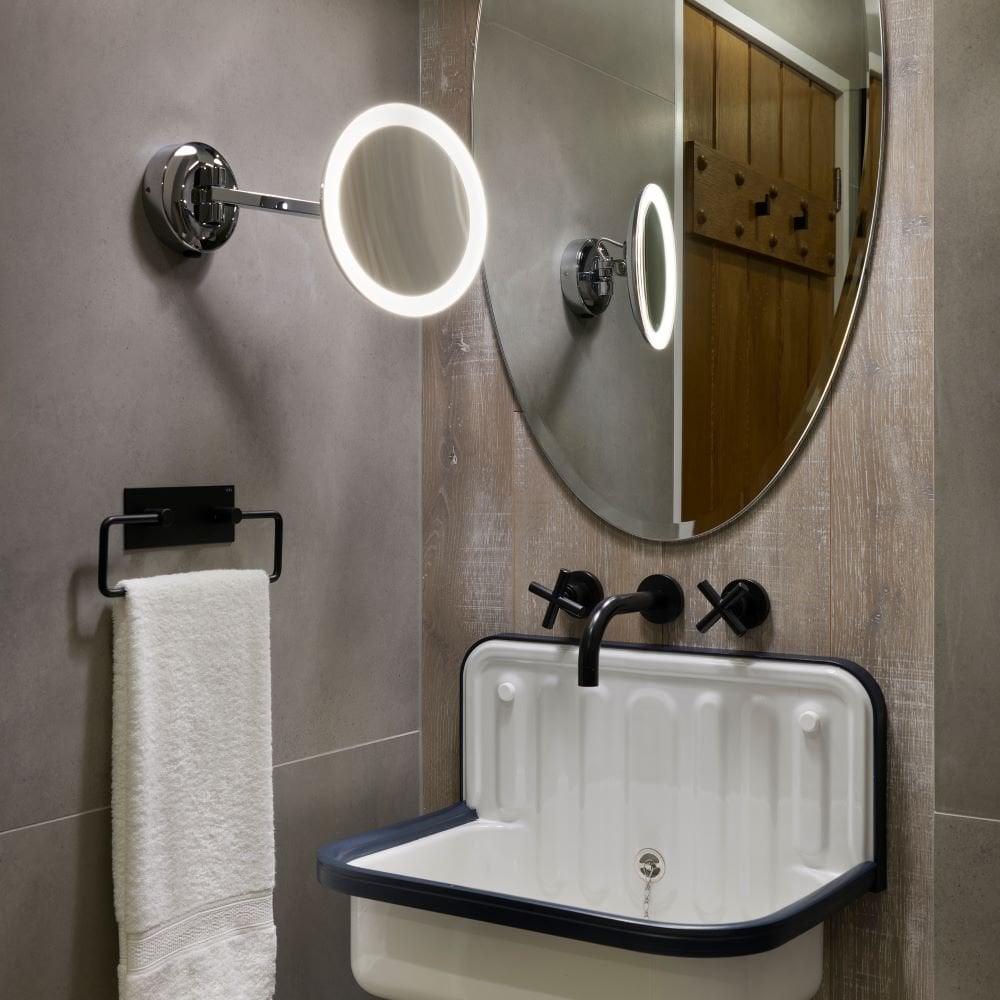 Astro Mascali Round LED Illuminated Magnifying Bathroom Mirror In 