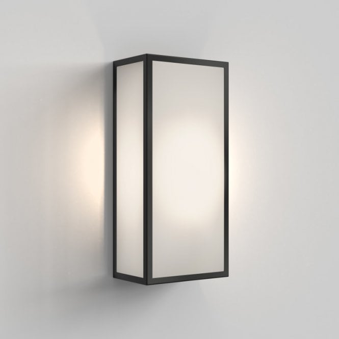 Astro  Messina 160 Frosted II Single Light Outdoor Wall Fitting In Black Finish With Frosted Glass Diffuser