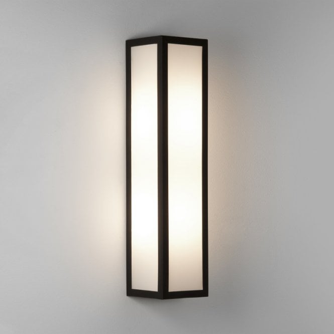 Astro Salerno 2 Light Bathroom Wall Fitting In Textured Black Finish With White Opal Glass