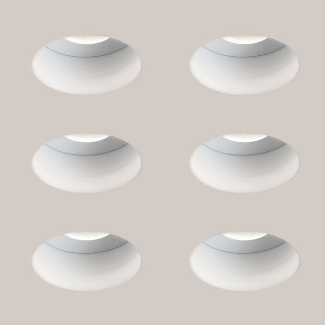 Astro  Trimless Slimline Plaster-In Round Fire Rated IP65 Fixed Downlight - Matt White - Pack of 6