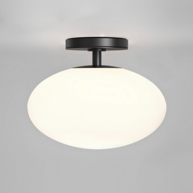 Astro  Zeppo Single Light Semi Flush Ceiling Fitting in Matt Black Finish with Oval White Shade