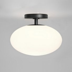 Astro Zeppo Single Light Semi Flush Ceiling Fitting in Matt Black Finish with Oval White Shade