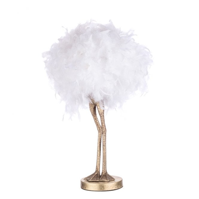 BHS Lighting BHS Ada Ostrich Legs Single Light Small Table Lamp In Gold Finish With White Feather Shade
