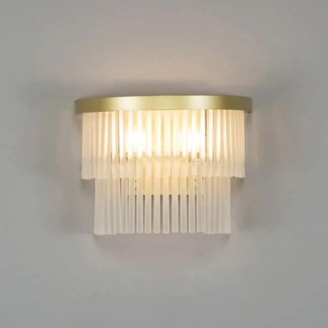 BHS Lighting BHS Aubrey 2 Light Wall Fitting In Satin Brass Finish With Frosted Glass Drops