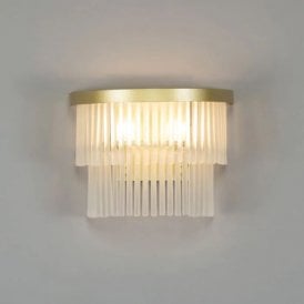 BHS Aubrey 2 Light Wall Fitting In Satin Brass Finish With Frosted Glass Drops