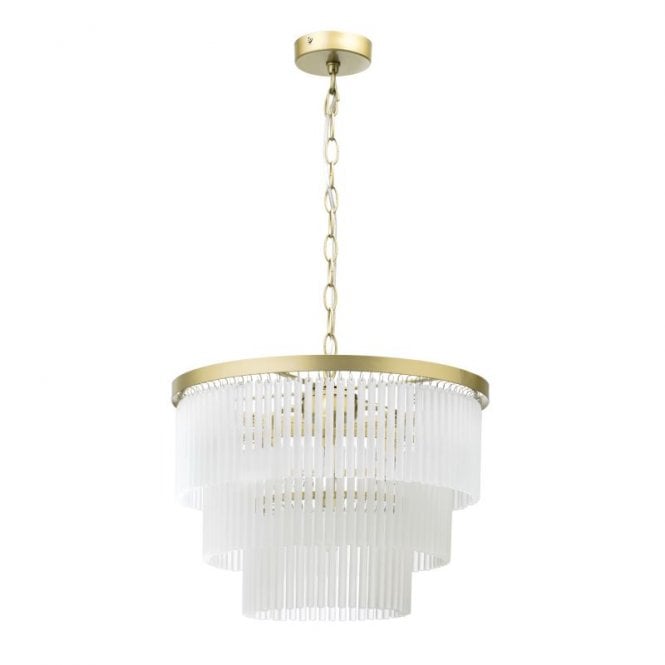 BHS Lighting BHS Aubrey Frosted 5 Light Pendant In Satin Brass finish With Frosted Glass Drops
