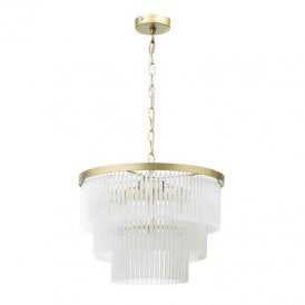 BHS Aubrey Frosted 5 Light Pendant In Satin Brass finish With Frosted Glass Drops