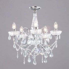 BHS Edith 5 Light Flush Chandelier In Polished Chrome And Clear Glass Finish