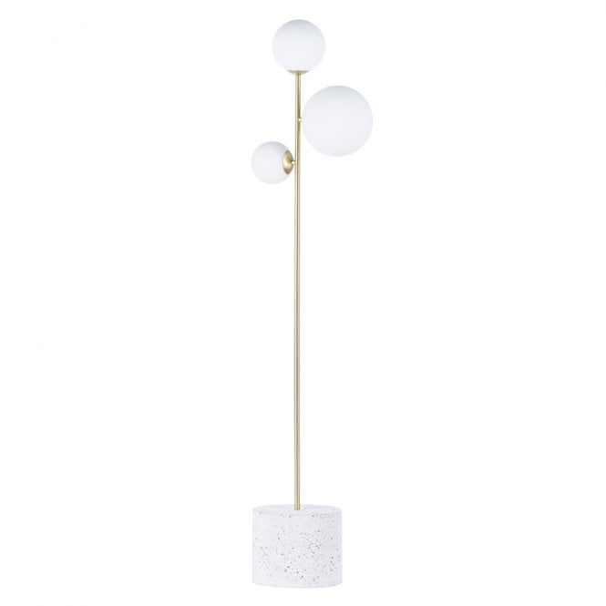 BHS Lighting BHS Forella 3 Light Terrazzo Floor Lamp In Satin Brass Finish With Opal Glass