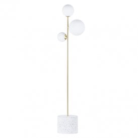 BHS Forella 3 Light Terrazzo Floor Lamp In Satin Brass Finish With Opal Glass