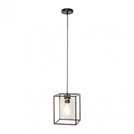 BHS Hardy Single Light Cage Pendant In Black Finish With Bubble Glass