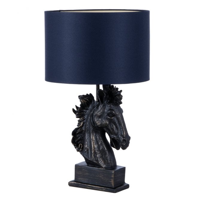 BHS Lighting BHS Harry Horse Single Light Table Lamp In Black Finish With Navy Blue Shade
