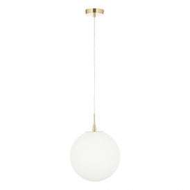 BHS Hol Single Light 30cm Glass Sphere Pendant In Satin Brass Finish With Opal Glass