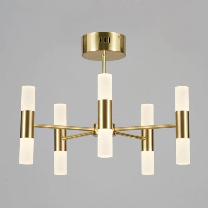 BHS Lighting BHS Lois 5 Arm Semi Flush In Satin Brass Finish With Frosted Glass
