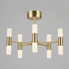 BHS Lois 5 Arm Semi Flush In Satin Brass Finish With Frosted Glass