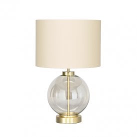 BHS Metro Mini Single Light Ball Table Lamp in Champagne And Brass Finish With Cream Shade
