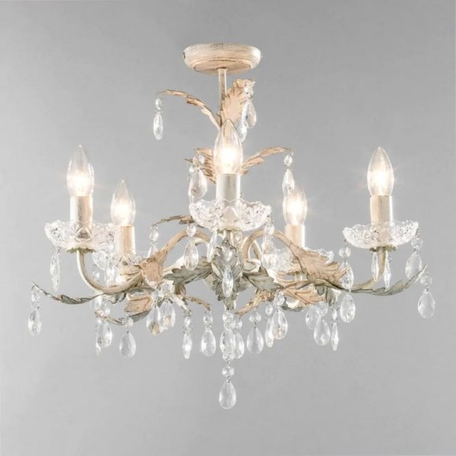 BHS Lighting BHS Paisley 5 Light Semi Flush Chandelier In Cream And Gold Finish