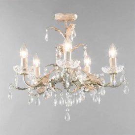 BHS Paisley 5 Light Semi Flush Chandelier In Cream And Gold Finish