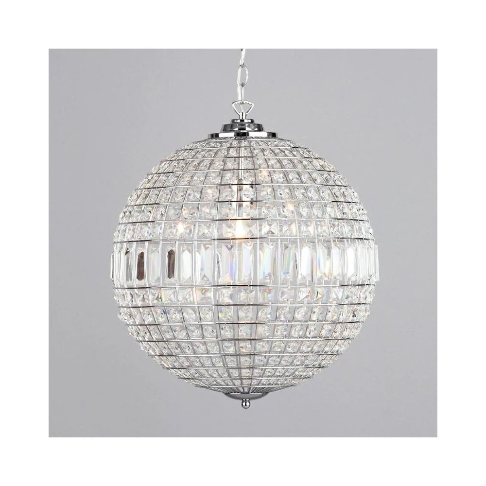 BHS Ursula Single Light Large Pendant In Polished Chrome And Crystal Finish