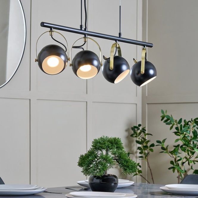 BHS Lighting Rowan 4 Light Bar Ceiling Pendant Light - Black