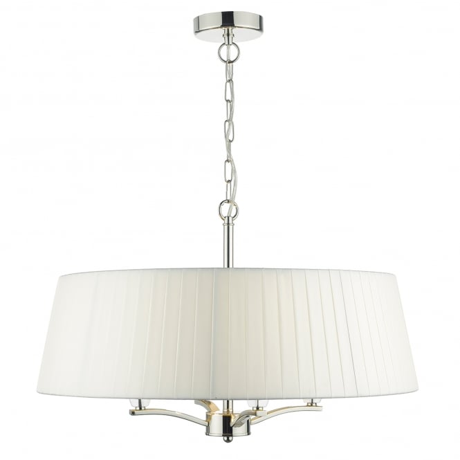 Dar Lighting CRI042 Cristin 4 Light Ceiling Pendant in Polished Nickel Finish Complete with Ivory Ribbon Shade