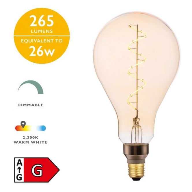 Dar Lighting Dar 4W Warm White 265lm Dimmable LED Vintage Decorative Filament Large GLS Bulb - Screw Cap