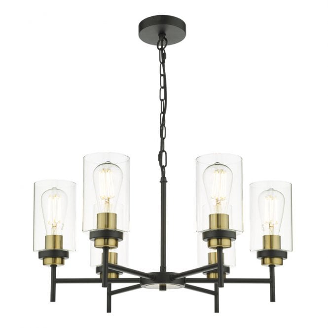 Dar Lighting Dar Abel 6 Light Ceiling Pendant In Satin Black And Brass Finish