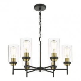 Dar Abel 6 Light Ceiling Pendant In Satin Black And Brass Finish