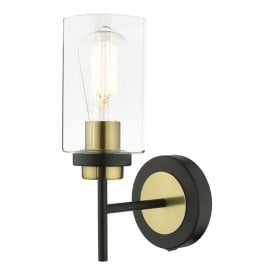 Dar Abel Single Light Wall Fitting In Satin Black And Brass Finish