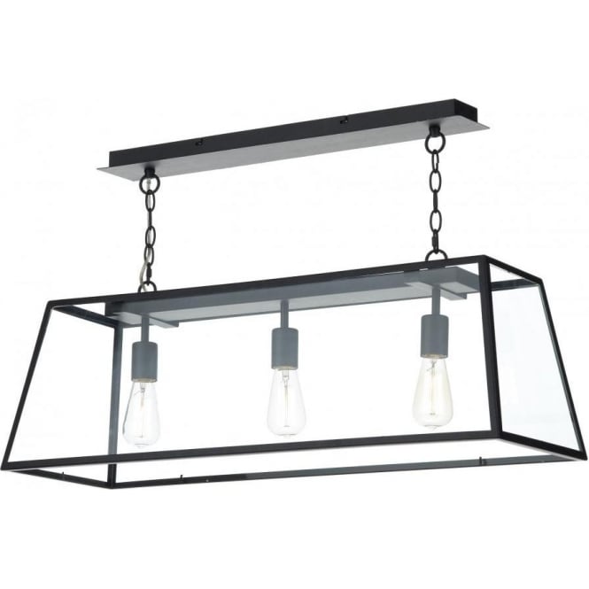 Dar Lighting Dar Academy 3 Light Ceiling Pendant in a Black Finish with Clear Glass Diffuser