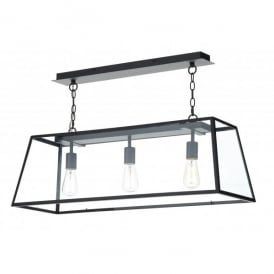 Dar Academy 3 Light Ceiling Pendant in a Black Finish with Clear Glass Diffuser