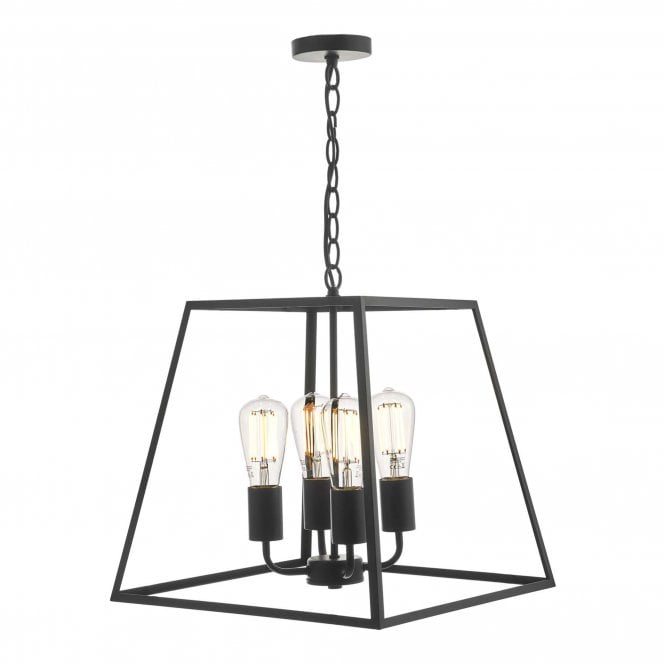 Dar Lighting Dar Academy 4 Light Ceiling Pendant in a Black Finish