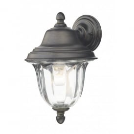 Dar Aldgate Black Gold Outdoor Wall Light With Clear Ribbed Glass
