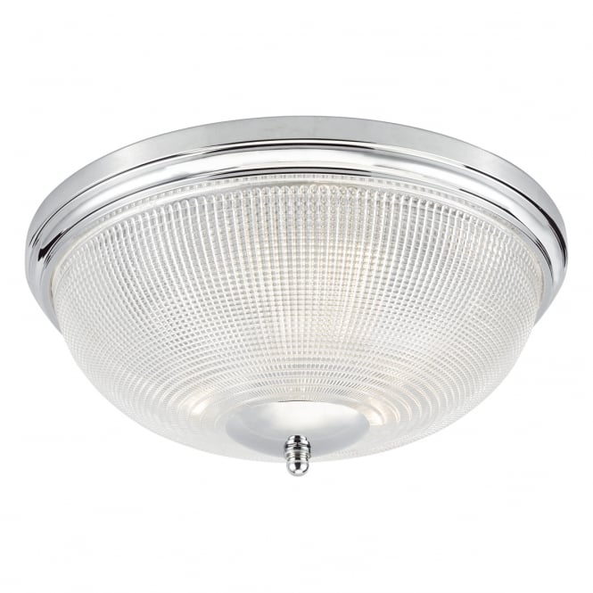 Dar Lighting Dar Arbor 3 Light Flush Bathroom Ceiling Fitting in Polished Chrome Finish with Glass