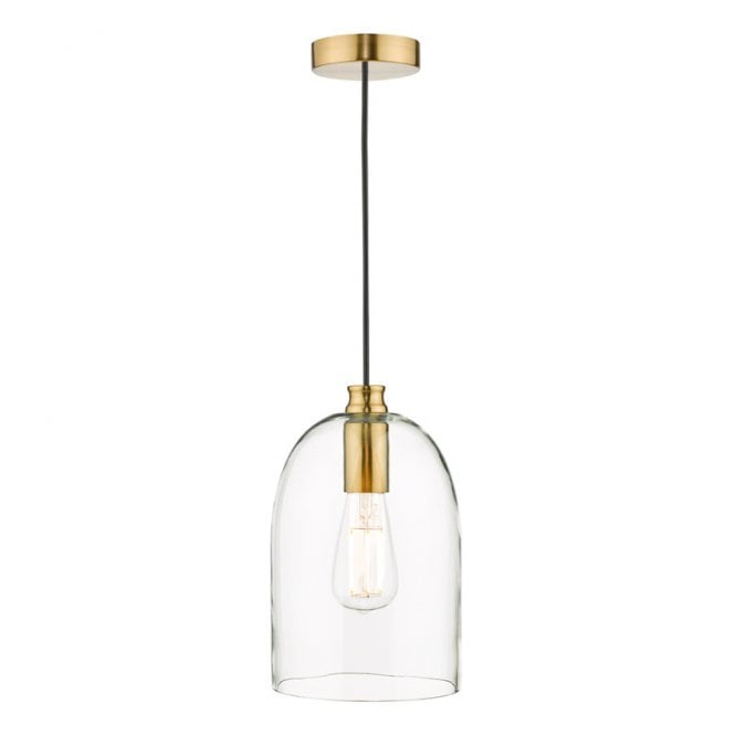 Dar Lighting Dar Archie Single Light Ceiling Pendant In Satin Bronze Finish With Clear Glass