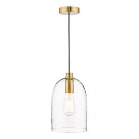 Dar Archie Single Light Ceiling Pendant In Satin Bronze Finish With Clear Glass
