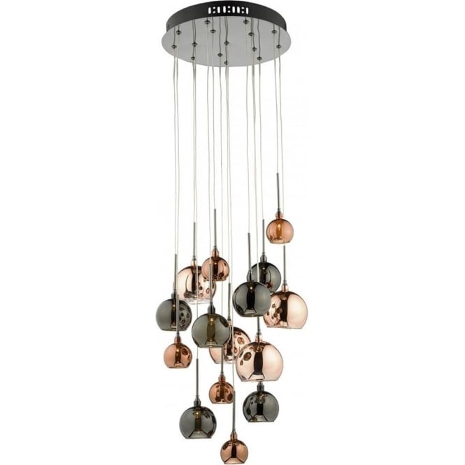 Dar Lighting Dar Aurelia 15 Light Low Voltage Halogen Ceiling Pendant in Black Chrome Finish