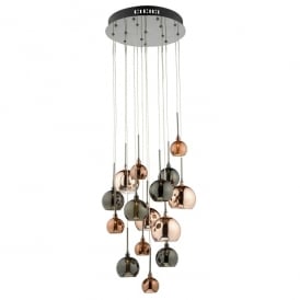 Dar Aurelia 15 Light Low Voltage Halogen Ceiling Pendant in Black Chrome Finish