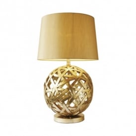Dar Balthazar Single Light Table Lamp In Antique Gold Finish Complete With Gold Faux Silk Shade