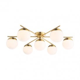 Dar Bombazine 7 Light Flush Ceiling Fitting In Natural Brass Finish