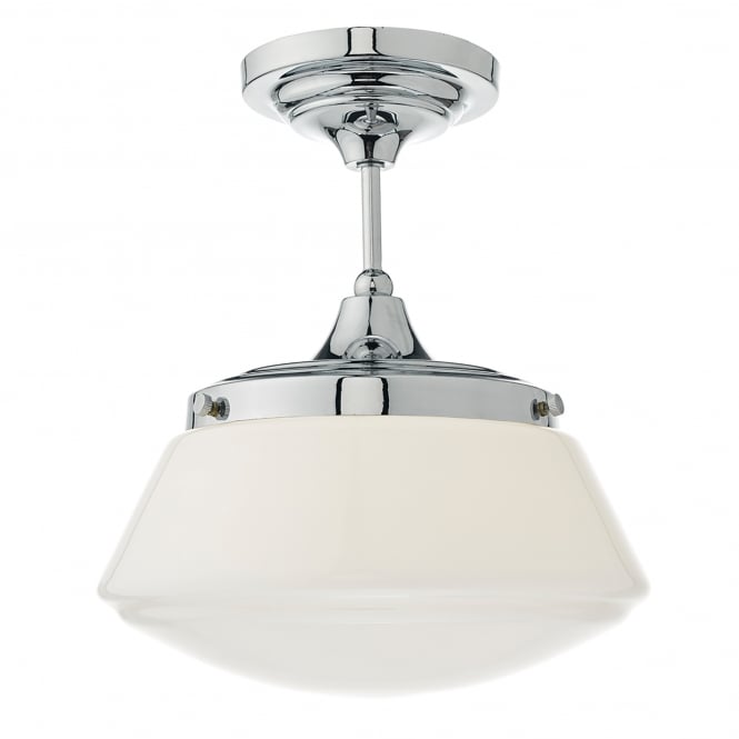 Dar Lighting Dar Caden Single Light Bathroom Semi Flush Fitting in Polished Chrome Finish with Opal Glass