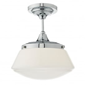 Dar Caden Single Light Bathroom Semi Flush Fitting in Polished Chrome Finish with Opal Glass