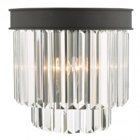 Dar Celeus 2 Light Flush Wall Fitting Black In Anthracite Finish With Clear Crystal Coffin Drops