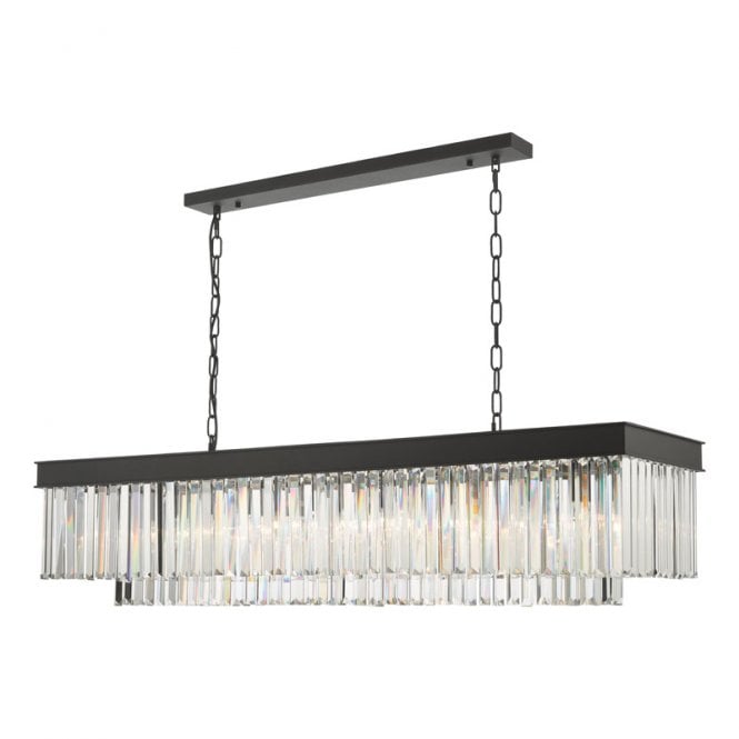 Dar Lighting Dar Celeus 6 Light Crystal Bar Pendant In Anthracite Finish With Clear Crystal Coffin Drops